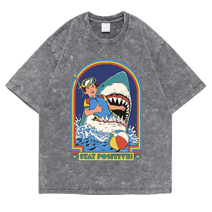 Stay Positive Printing Washed Retro Snow Mens T-Shirt Cotton Loose Tees Cotton Oversize Streetwear Breathable Tshirt Couple