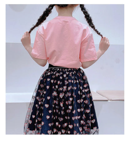 Children's Short-Sleeved Love Print Embroidery Pattern Cotton Loose Summer New Outdoor Casual Boys Girls Tops Comfortable
