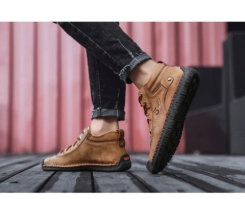 Men's Shoes Leather Unisex Walking Shoes Women Hand Stitching Outdoor Stitched Men Casual Boots
