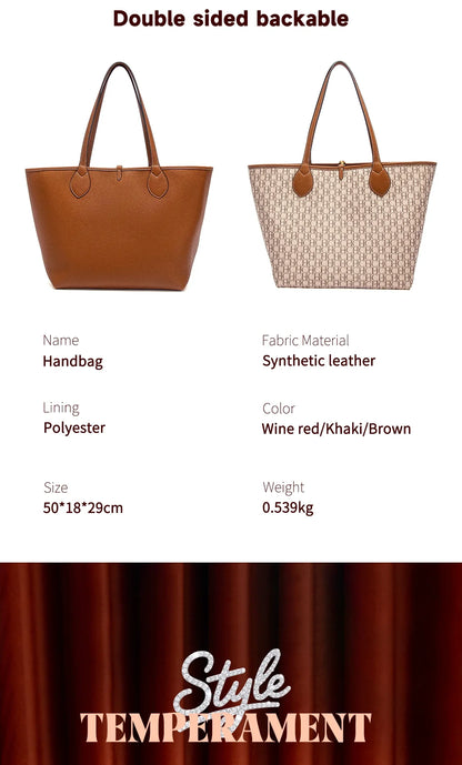 Women's Tote Bag 2025 Autumn New Coffee Color Handbag Double sided Mother Child Casual Shopping Bag