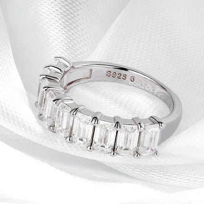 Each 3*5mm 0.5CT Emerald Cut Moissanite Ring for Women 1/2 Eternity Bands Lab Diamond Jewelry Pure 925 Silver Girl Ring