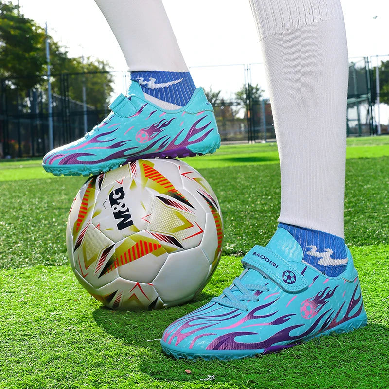 Children’s Soccer Shoes Grass Non-Slip Football Ankle Support Boots Outdoor Cleats Shoes Boys TF/FG Turf Futsal Training Shoes