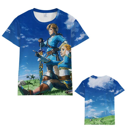 Zelda Tears of The Kingdom T-shirt Anime Cartoon Short Sleeve Cosplay Prom Dress Up Props Men Loose Breathable Clothes Tops Gift