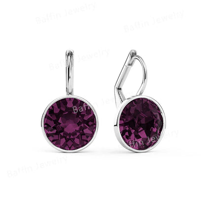 Earring for Women Christmas Birthday Premium Austrian Crystals Round Cut Dangle Silver Gold Color Pierced Jewelry