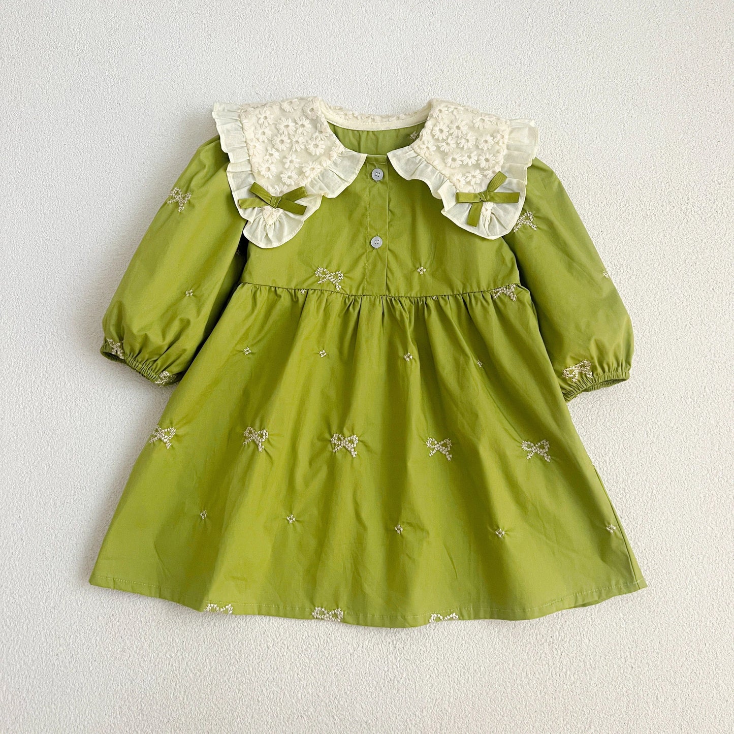 Outono 0-6 anos Vestido de Princesa para Meninas Roupas de Bebê Menina Gola Borboleta Roupas de Bebê Menina Peça Única Vestido Infantil Bordado