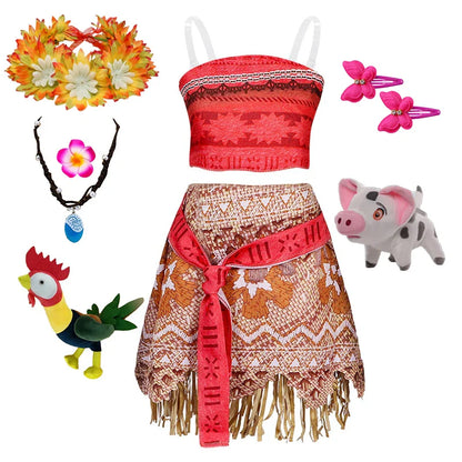Movie Moana Girl Dress Halloween Cosplay Party Costume Princess Fancy Clothes Children Vaiana Outfit Dress