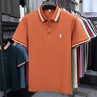 100% pure cotton short sleeve polo shirt high-end brand Paul Pony embroidered stripe summer luxurious breathable men's T-shirt