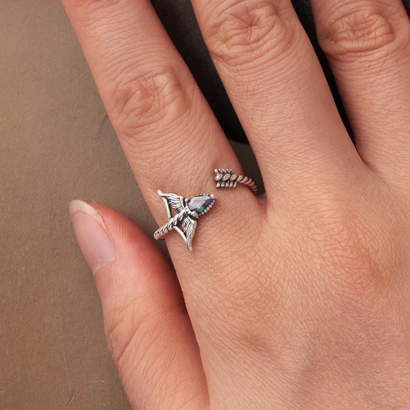 925 Sterling Silver Colorful 12 Zodiac Open Ring For Women , Rainbow Zircon Crystal Stackable Rings Girl Family Gift