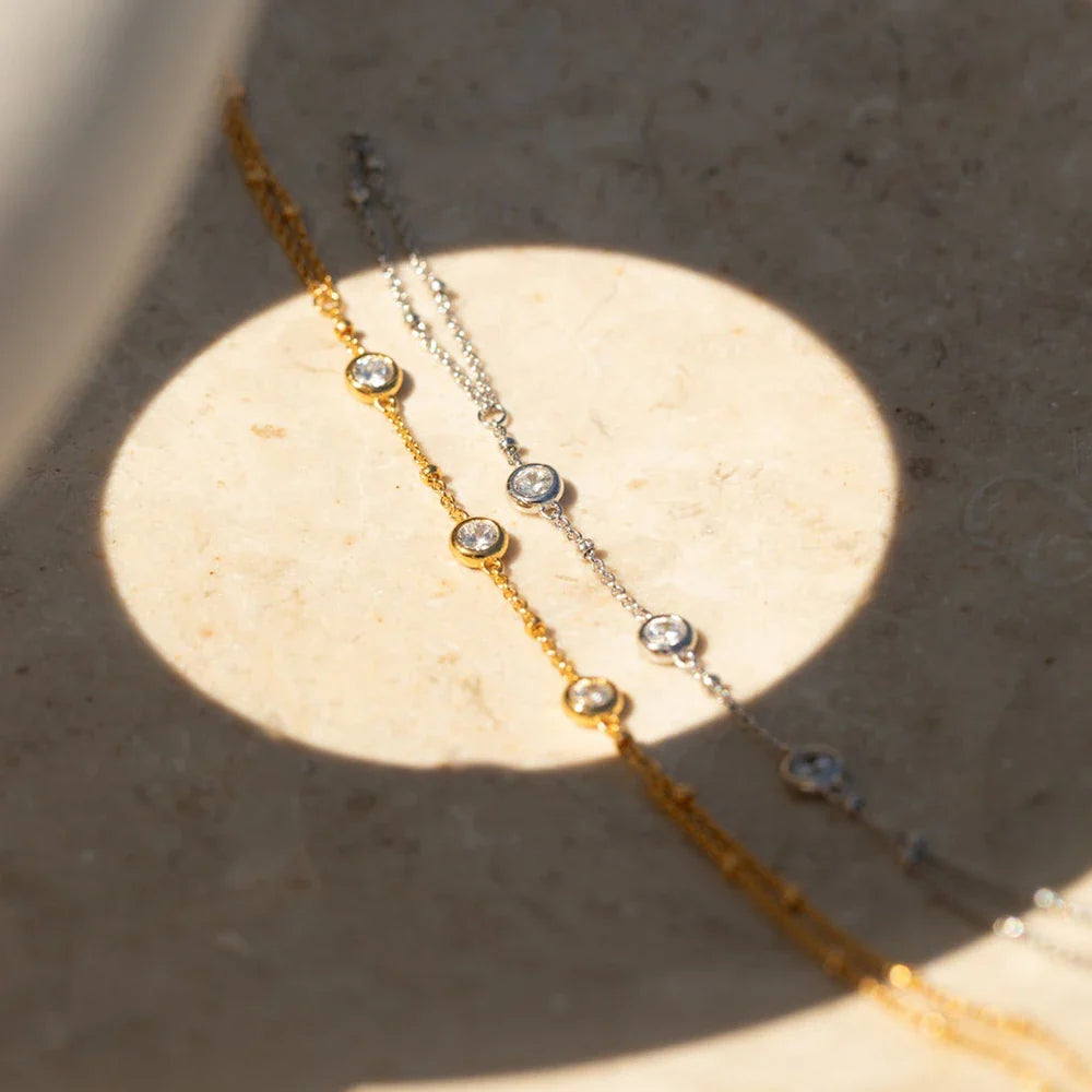 Moissanite Hand Chain Bracelet for Women 3mm Round Bubble Bezel Set Diamond Bracelets 100% S925 Silver Wrist Chain Fine Jewelry