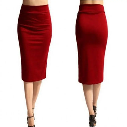 Women Pencil Skirt New Ladies Office Stretch Bodycon Midi Skirt Female High Waist Mid-Calf Jersey Skirts Puls Size XL