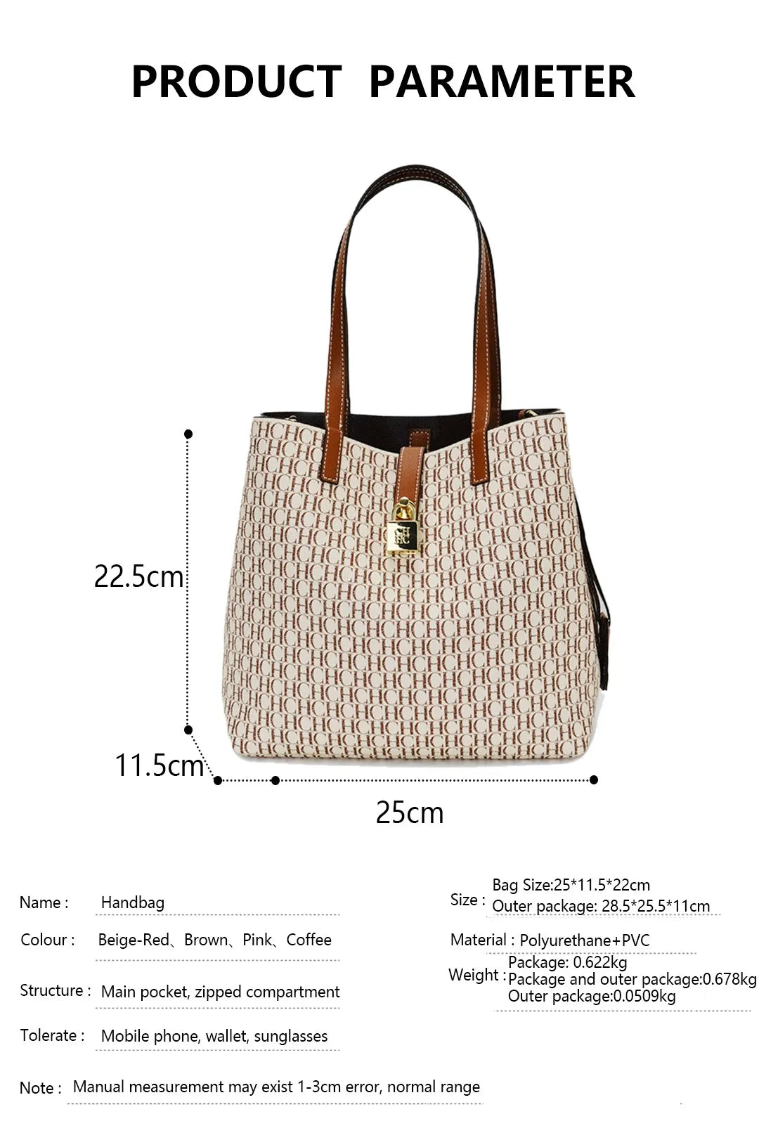 Women's Large Capacity Handbag Daily Commuting High-end Versatile PU Material Letter Printed Design Women's Crossbody Bag