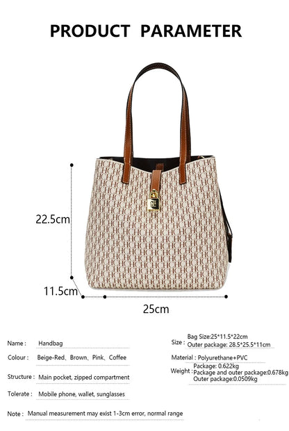 Women's Large Capacity Handbag Daily Commuting High-end Versatile PU Material Letter Printed Design Women's Crossbody Bag