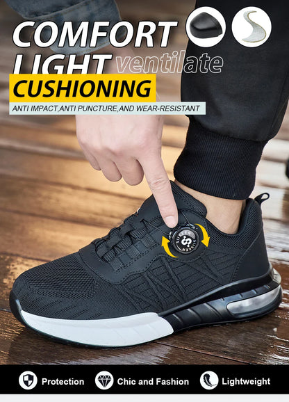 Men's Steel Toe Safety Shoes Anti Smash & Anti Puncture  Lightweight Work Fashionable And Durable Buttoned Safety Shoes Boots