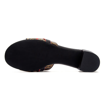 Woman's Heels Sandals Low Block Chunky Slide Sandals Slip on Comfortable Casual Pumps Shoes 5cm