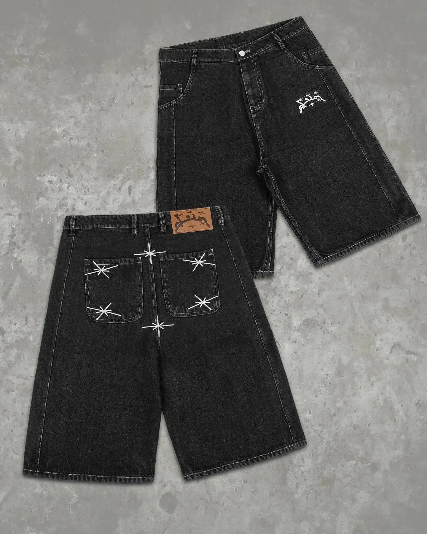 Y2k Retro Hip Hop New Divin Street Geometry Graphic Embroidery Baggy Denim Shorts Trendy Gym Basketball Shorts Men Women Jorts