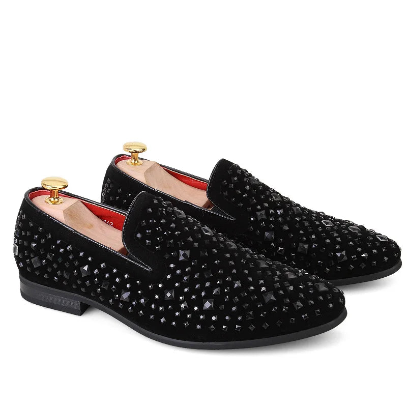 Black Spikes 2022 New Brand Mens Loafers Luxury Shoes Denim And Metal Sequins High Quality Casual Men Shoes
