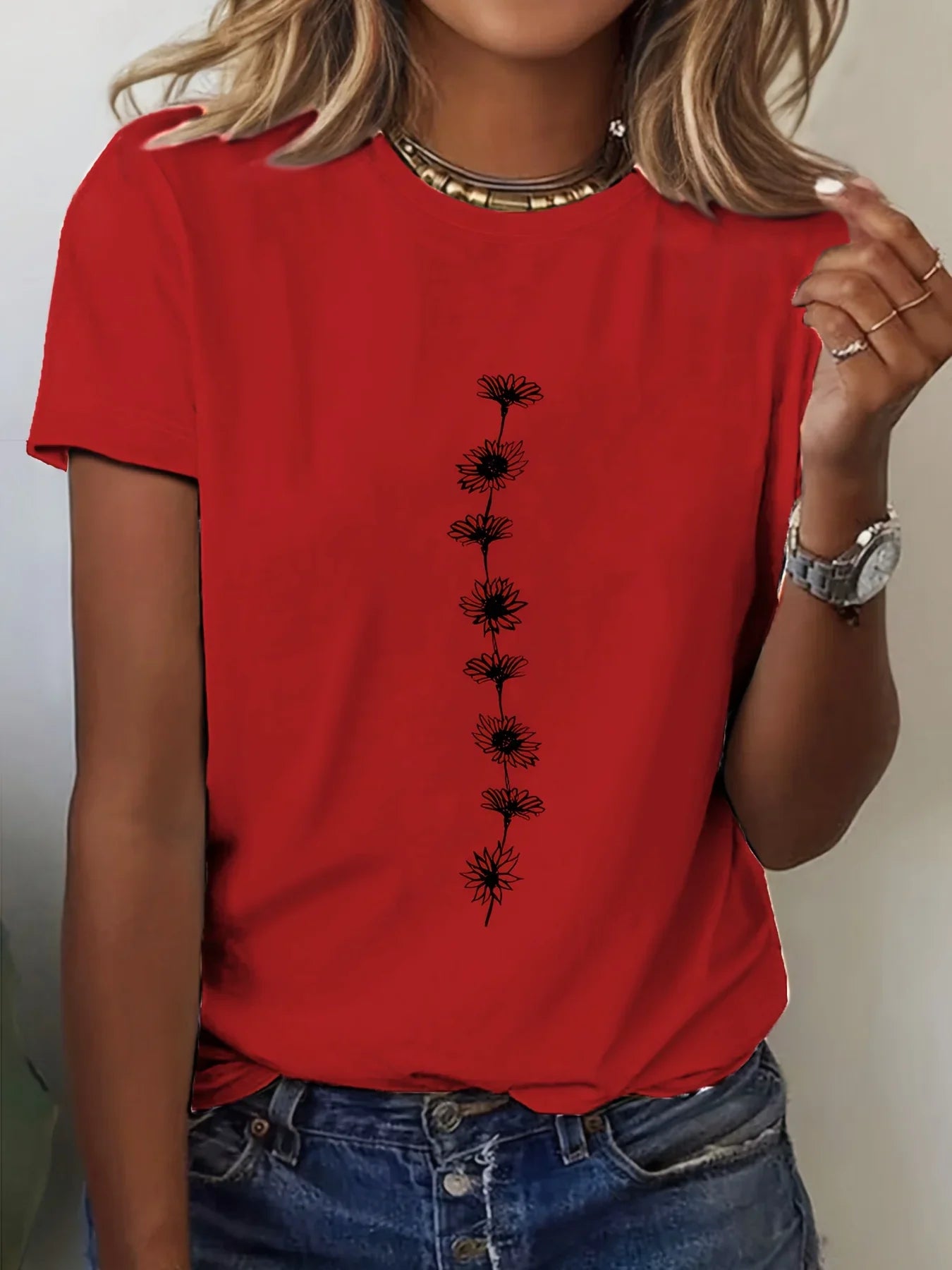 Women'S Casual Sunflower Print T-Shirt Short Sleeve Crew Neck Top Perfect for Summer Casual Wear Sunflower Graphic Tee