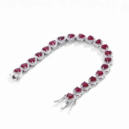 Luxury S925 Sterling Silver Full Ruby Tennis Bracelet for Women Party Fine Jewelry Lab Grown Gemstones Hand Link Bracelets