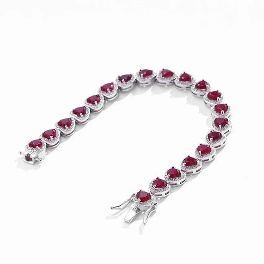 Trendy S925 Sterling Silver Full Ruby Tennis Bracelet for Women Girls Pear Cut Gemstones Link Bracelets Party Fine Jewelry