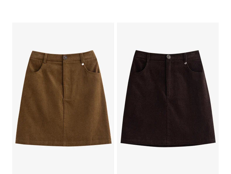 Women Midi Skirt 2025 Autumn New Retro Corduroy Elastic Waist Pure Cotton A Line Mini Skirt