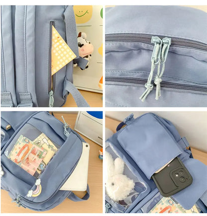 New Cute Nylon Backpack Suitable for Young Girls, Female Students, and Ladies, Multi-Pocket Student Backpack