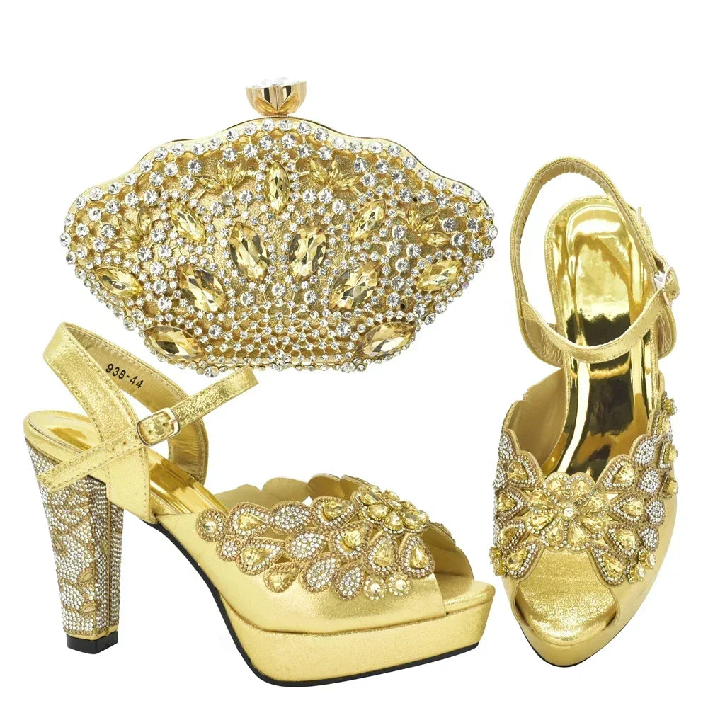 New Italian Shoes and Bags Matching Set with Rhinestone Shoes for Women 2025 Designer Luxury High Heels  Shoes for Women Elegant