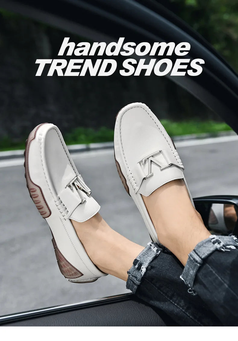 High Quality Men's Casual Leather Shoes Cowhide Loafers Soft Luxury Pea Shoes Color Genuine Leather Men's Flats Driving Shoes