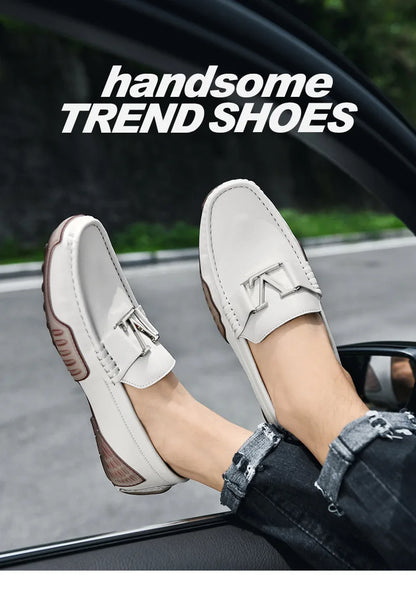 High Quality Men's Casual Leather Shoes Cowhide Loafers Soft Luxury Pea Shoes Color Genuine Leather Men's Flats Driving Shoes