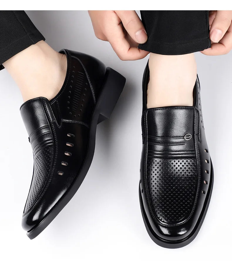 New Designer Big Size Leather Shoes For Men Summer Breathable Hallow Business Casual Shoes Male Solid Color Fashion Loafers Man