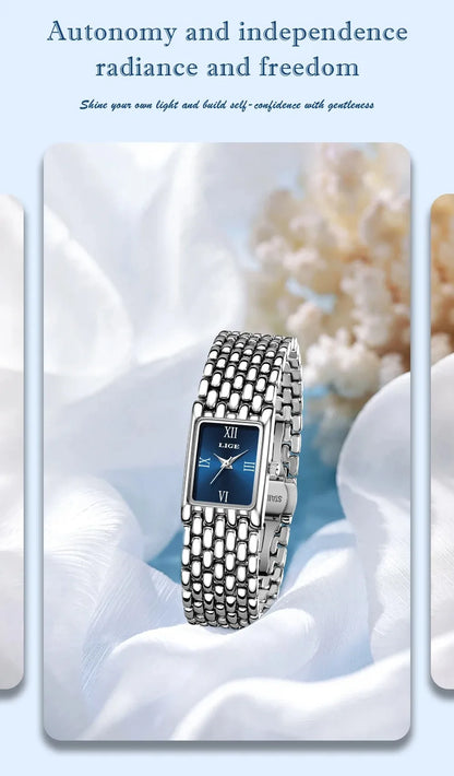 New Design Ladies Watch Fashion Quartz Wristwatch Silver Simple Square Women Watches Luxury Stainless Steel Folding Clock