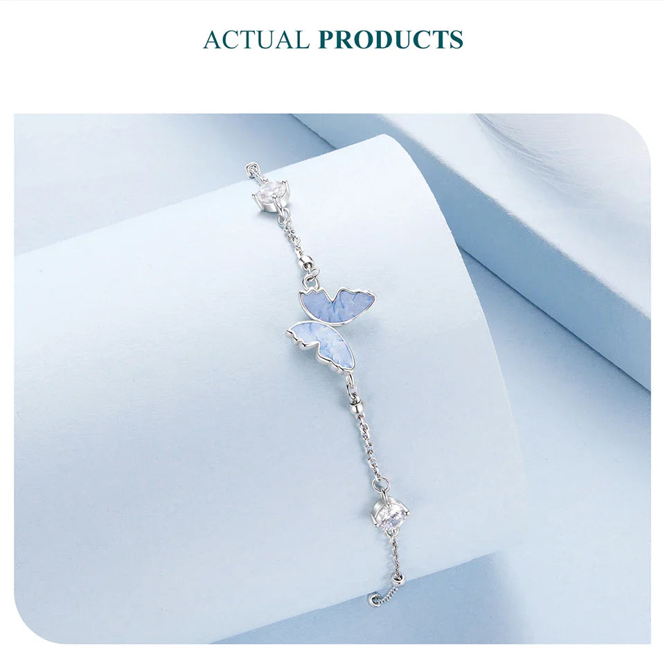 925 Sterling Silver Butterfly Charm Bracelet Lightweight CZ Beads Link Chain for Women Teens Gift Natural Wrist Decor