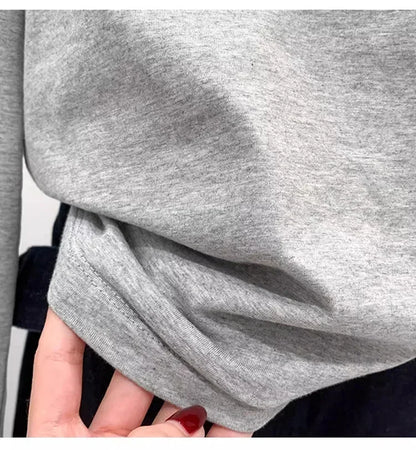 Autumn Winter One Shoulder Cotton Long Sleeve Slant Shoulder Women's Clothing Style Interior Wide Truffle Shoulder Base Shirt