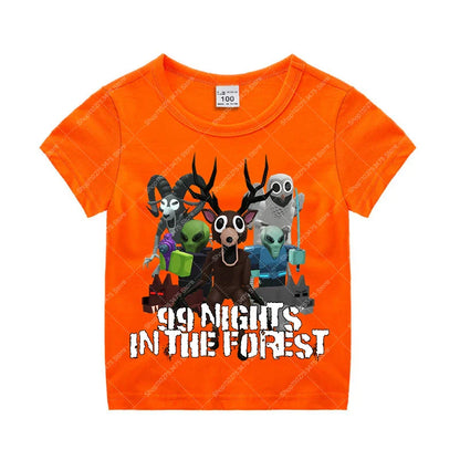 Game 99 Nights in The Forest Short Sleeve T-shirt for Boy Kids Cartoon Cotton Tops Children Anime Cute Tee Summer Clothing Gifts