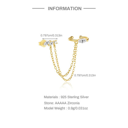 1PC 925 Sterling Silver Horse Eye Chain Tassel Zircon Drop Earrings For Women Ins Minimalism Geometric Earrings Gift