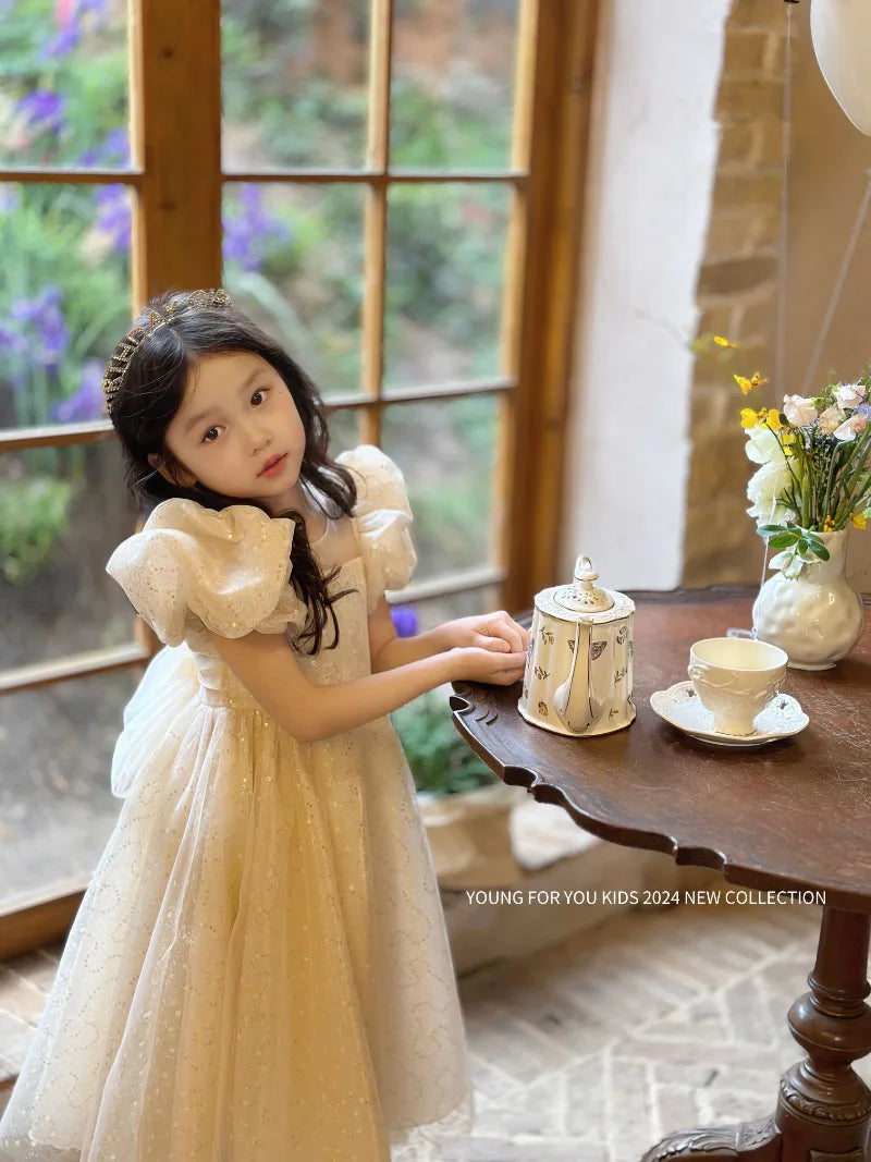 Children Dress Princess Dress 2026 Summer New Girls Sparkling Fairy Fluffy Gauze Dress