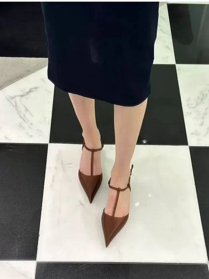 Sexy Pointed Toe Satin Low Heel Sandals Women Elegant Ankle Strap Kitten Heels Women Pumps Summer Fashion Casual Heels Sandals