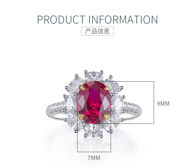 High Definition 3-carat Genuine Pigeon Blood Ruby Ring Women's Jewelry Set 925 Pure Silver Gold Plated Versatile for Daily Use