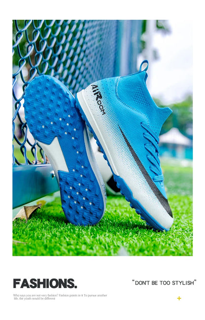 High Top Leather TF Turf Soccer Cleats, Anti-Slip for Grass Training, Men Women Youth Student World Cup Style