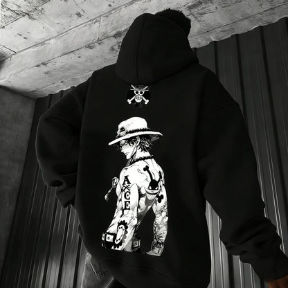 Anime Ace Hand Drawn Printed Hoodie Spring/Autumn New Harajuku Men's and Women's Loose Casual Parent Child Sweater Top