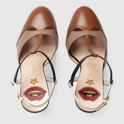 2026 Women's Round Head Sandals Thin Heels 5cm Thick Bottom Slope Heel Fish Mouth Rivet Sandal T-Platform Sandals Size34-43
