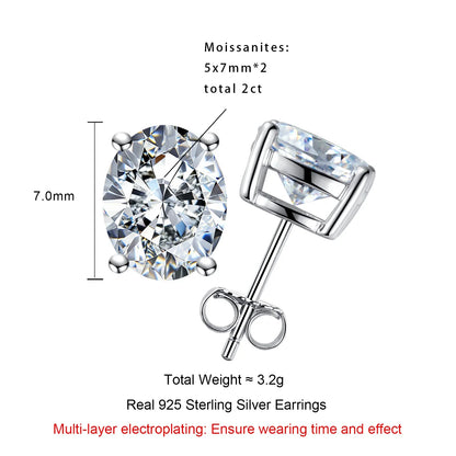 1cttw-6cttw Oval Moissanites Earrings 925 Sterling Silver D Color VVS1 Moissanite Classic Stud Earrings for Woman