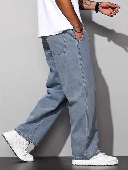 Calça Jeans Masculina Reta Casual, Calça Jeans Solta, Lavável à Máquina e à Mão, Uso em Todas as Estações, Uso Diário, Estilo Urbano