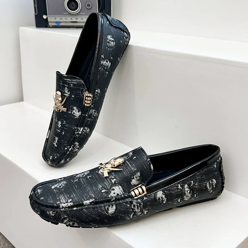 Fashion Skull Designer Shoes Man Leather Loafers Size 38-48 High Quality Luxury Brand Shoes For Men Social Shoe Male Moccasins
