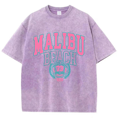 Beach Washed T-Shirt Women Letter Printing Cotton T Shirt Comfortable Crewneck Tops Casual Oversized Tees Female Clothes