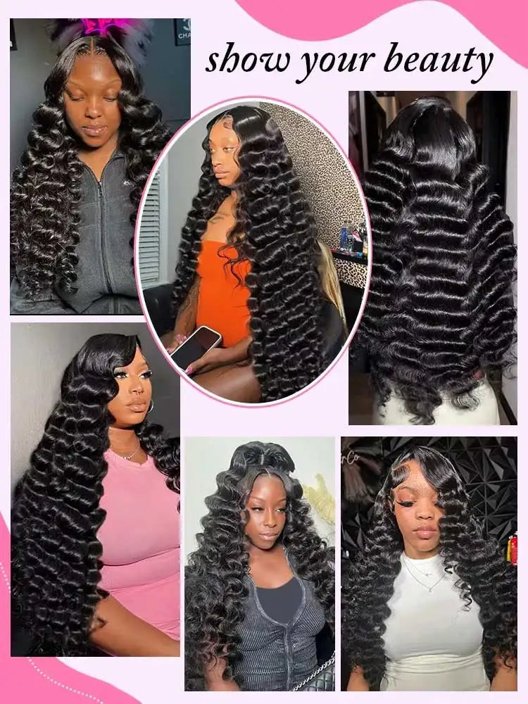 13x6 HD Lace Loose Deep Wave Frontal Wigs 40 42 Inch Deep Curly Lace Front Human Hair Wigs Preplucked Glueless Wig Human Hair