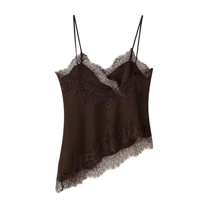 Lace Patchwork Short Camisole Stain Tops For Women Sexy Backless Tops Summer Sleeveless Women Straps Beach Top Female