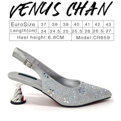 Elegant Rhinestone Pointed-Toe Pumps With Matching Bag Set Large Capacity Bag for Women's Party High Heels