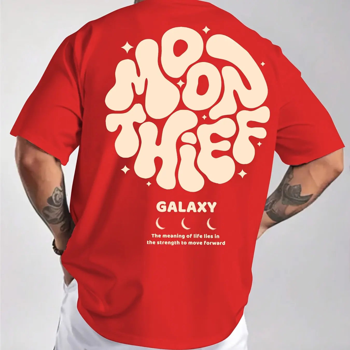 Men's 100% cotton fashionable casual loose plus size months for galaxy letter pattern printed round neck short sleeved T-shirt