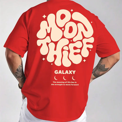 Men's 100% cotton fashionable casual loose plus size months for galaxy letter pattern printed round neck short sleeved T-shirt