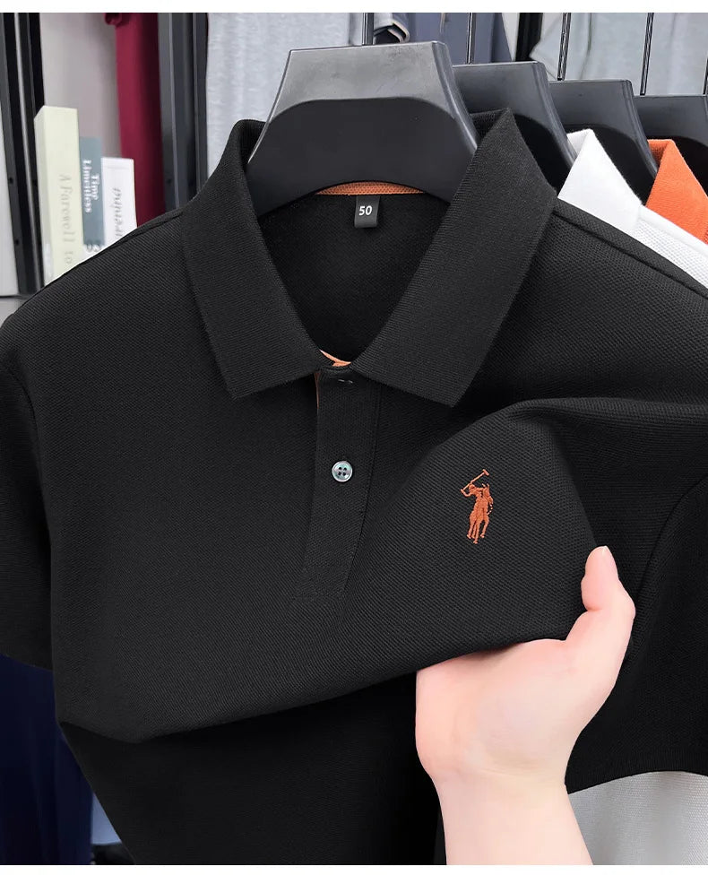 100% pure cotton high-end brand men's short sleeve polo shirt comfort lightweight summer casual T-shirt youthful fashionable top